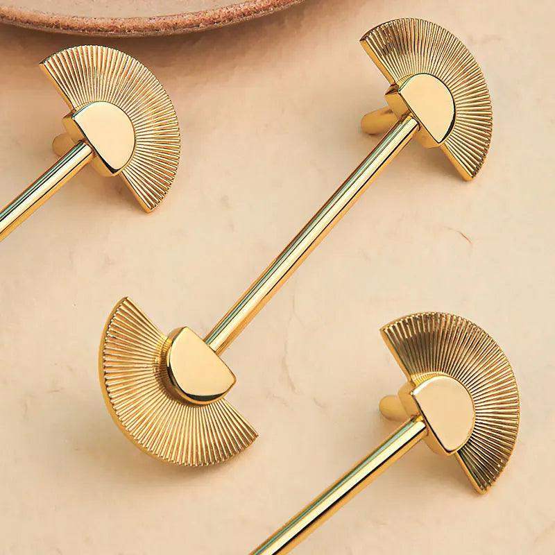Solid Brass Fan Shaped Furniture Door Knob │ Polished Gold Kitchen Cabinet Handles - Besontique Home