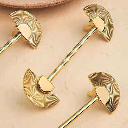Solid Brass Fan Shaped Furniture Door Knob │ Polished Gold Kitchen Cabinet Handles - Besontique Home