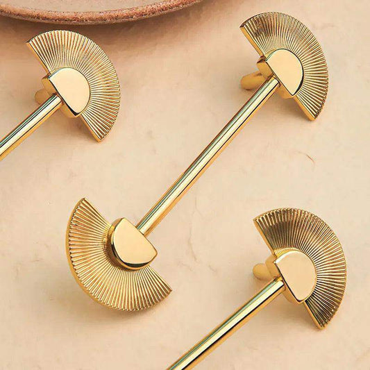 Solid Brass Fan Shaped Furniture Door Knob │ Polished Gold Kitchen Cabinet Handles - Besontique Home