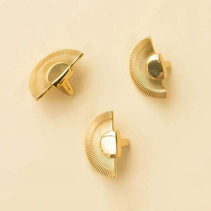 Solid Brass Fan Shaped Furniture Door Knob │ Polished Gold Kitchen Cabinet Handles - Besontique Home