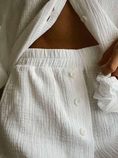 Solid Color White Pajamas 2 Piece Set │ Cotton Homewear Nightwear - Besontique Home