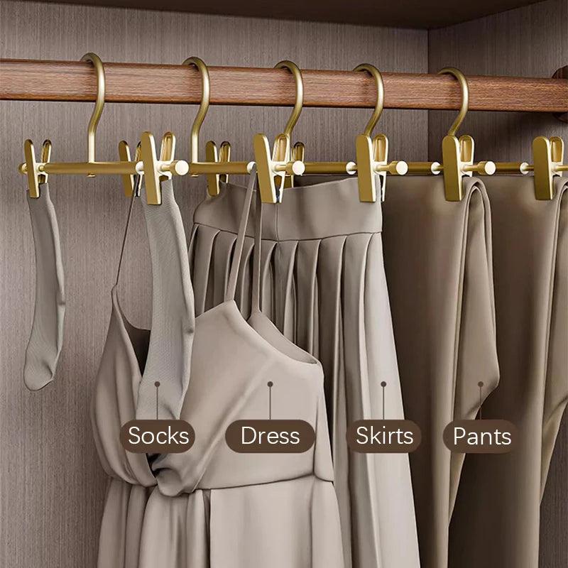 Solid Matte Gold/Silver Non-Slip Skirts Pants Hangers │ Clothes Wardrobe Trouser Rack with Adjustable Clips - Besontique Home