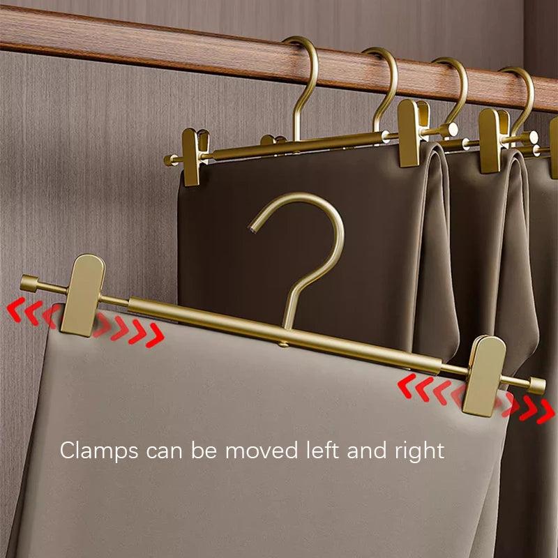Solid Matte Gold/Silver Non-Slip Skirts Pants Hangers │ Clothes Wardrobe Trouser Rack with Adjustable Clips - Besontique Home