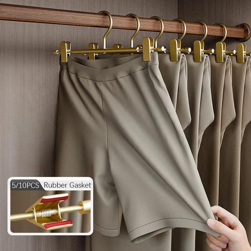 Solid Matte Gold/Silver Non-Slip Skirts Pants Hangers │ Clothes Wardrobe Trouser Rack with Adjustable Clips - Besontique Home