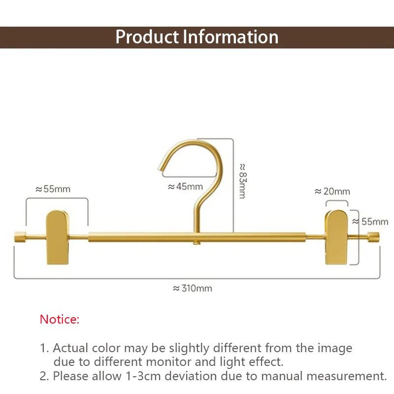 Solid Matte Gold/Silver Non-Slip Skirts Pants Hangers │ Clothes Wardrobe Trouser Rack with Adjustable Clips - Besontique Home