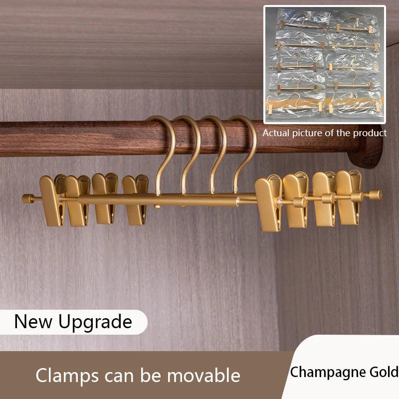 Solid Matte Gold/Silver Non-Slip Skirts Pants Hangers │ Clothes Wardrobe Trouser Rack with Adjustable Clips - Besontique Home