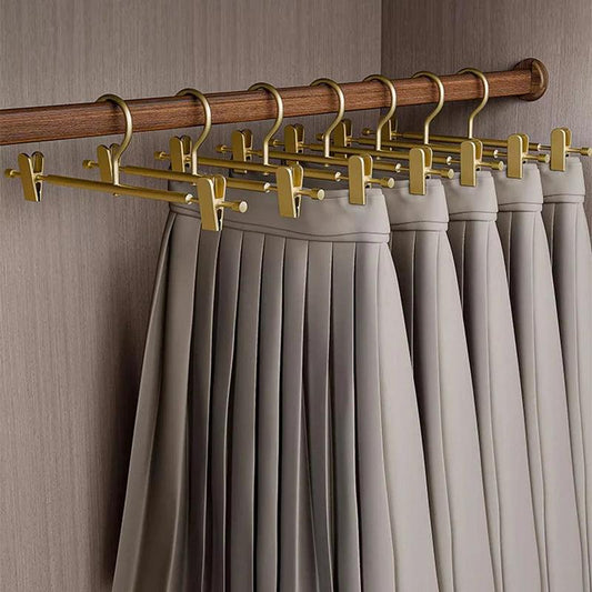 Solid Matte Gold/Silver Non-Slip Skirts Pants Hangers │ Clothes Wardrobe Trouser Rack with Adjustable Clips - Besontique Home