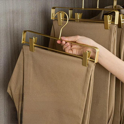 Solid Matte Gold/Silver Skirts Pants Hangers │ Light Luxury Clothes Wardrobe Trouser Rack with Clips - Besontique Home