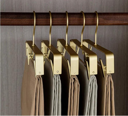 Solid Matte Gold/Silver Skirts Pants Hangers │ Light Luxury Clothes Wardrobe Trouser Rack with Clips - Besontique Home