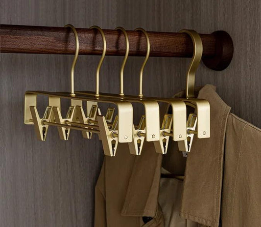 Solid Matte Gold/Silver Skirts Pants Hangers │ Light Luxury Clothes Wardrobe Trouser Rack with Clips - Besontique Home