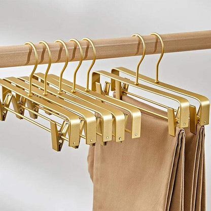 Solid Matte Gold/Silver Skirts Pants Hangers │ Light Luxury Clothes Wardrobe Trouser Rack with Clips - Besontique Home