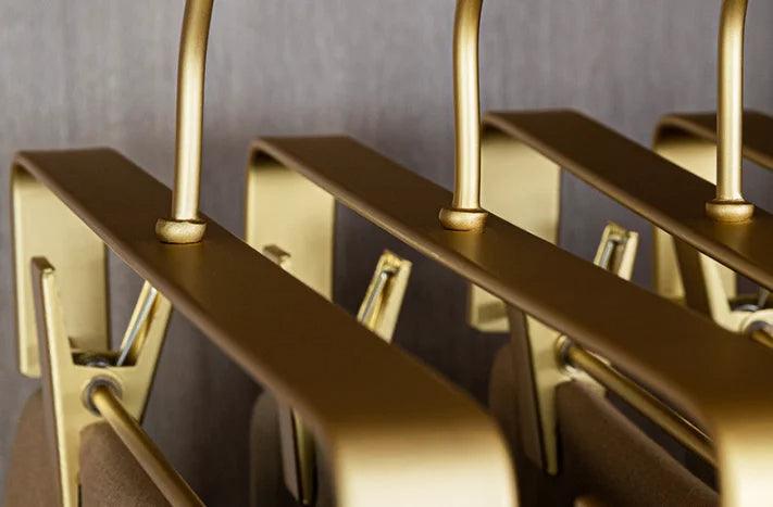 Solid Matte Gold/Silver Skirts Pants Hangers │ Light Luxury Clothes Wardrobe Trouser Rack with Clips - Besontique Home