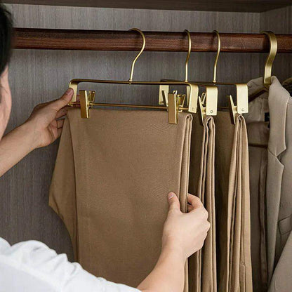 Solid Matte Gold/Silver Skirts Pants Hangers │ Light Luxury Clothes Wardrobe Trouser Rack with Clips - Besontique Home