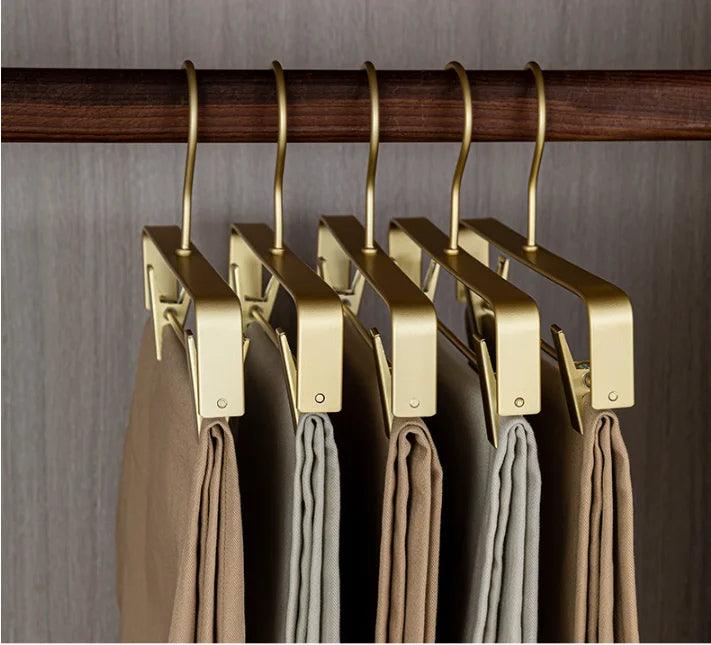 Solid Matte Gold/Silver Skirts Pants Hangers │ Light Luxury Clothes Wardrobe Trouser Rack with Clips - Besontique Home