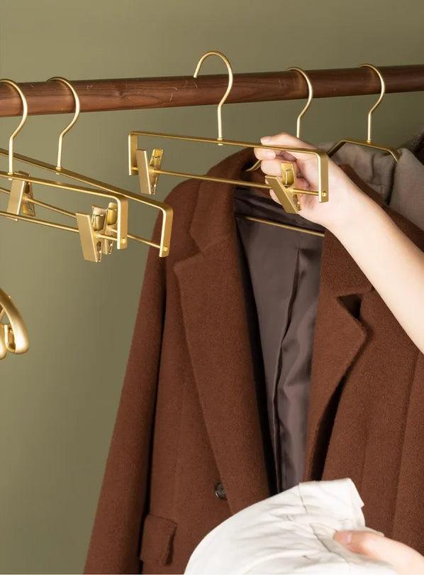 Solid Matte Gold/Silver Skirts Pants Hangers │ Light Luxury Clothes Wardrobe Trouser Rack with Clips - Besontique Home