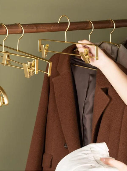 Solid Matte Gold/Silver Skirts Pants Hangers │ Light Luxury Clothes Wardrobe Trouser Rack with Clips - Besontique Home