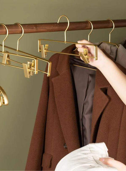 Solid Matte Gold/Silver Skirts Pants Hangers │ Light Luxury Clothes Wardrobe Trouser Rack with Clips - Besontique Home