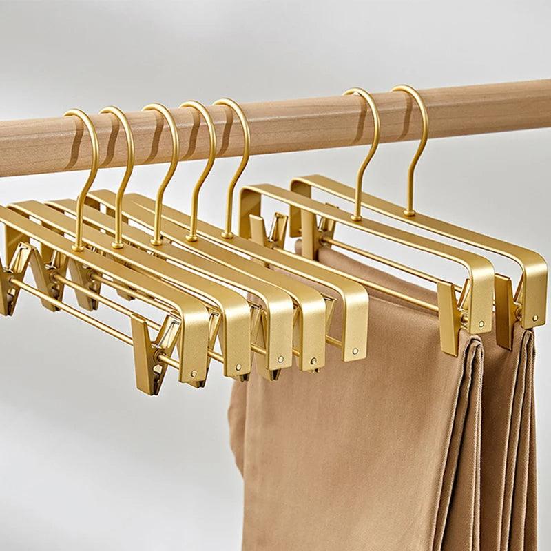 Solid Matte Gold/Silver Skirts Pants Hangers │ Light Luxury Clothes Wardrobe Trouser Rack with Clips - Besontique Home