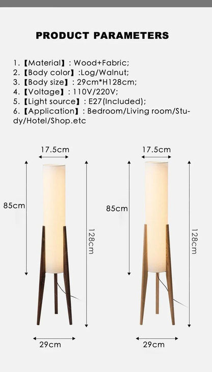 Modern Retro Wood Fabric Tripod Floor Lamp │ Scandinavian Art LED Home Mood Tall Stand Light