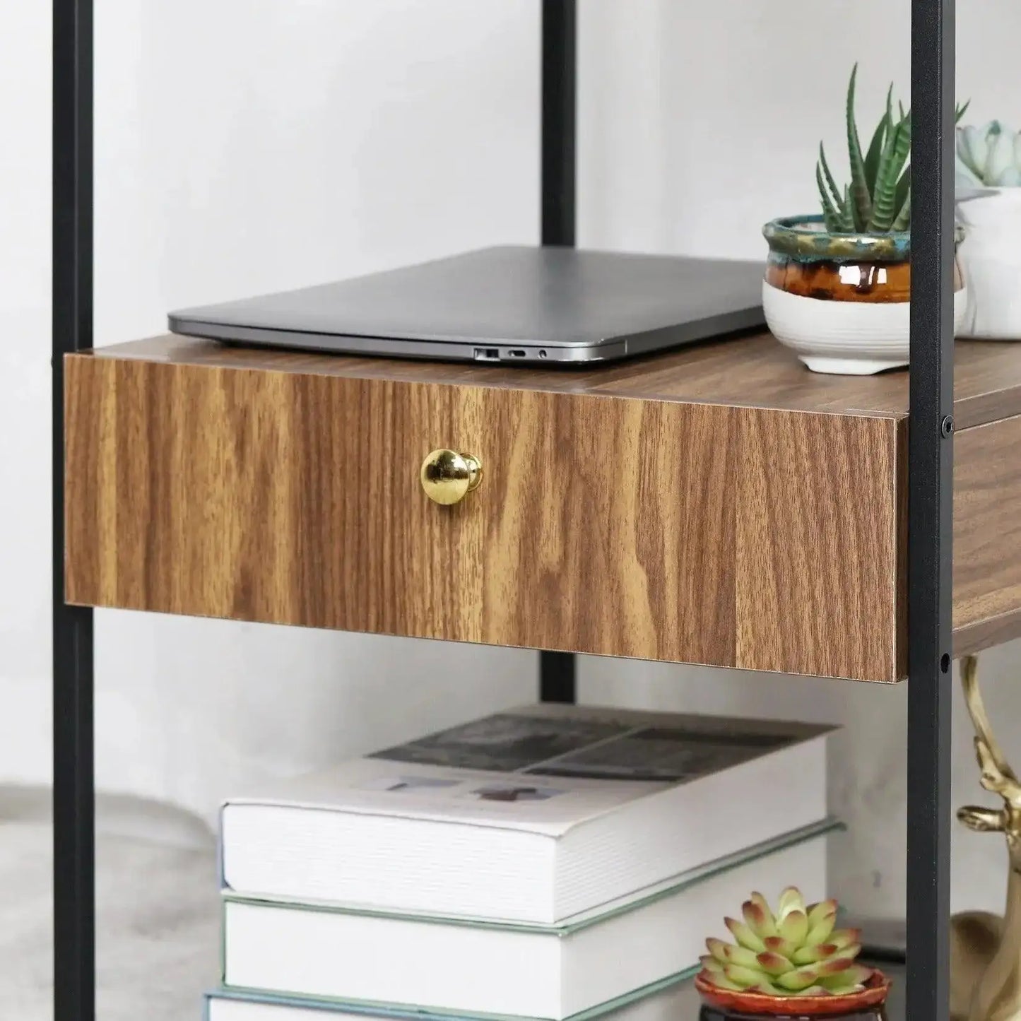 Tempered Glass and Wood Side Table │ Modern Minimal Nightstand with Wooden Drawer and Shelf Furniture - Besontique Home