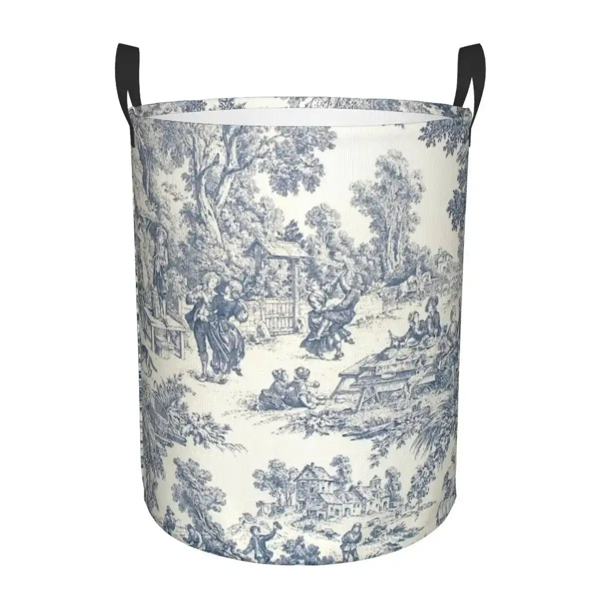 Toile De Jouy Patterns Laundry Basket │ Foldable French Motif Decorative Organizer - Besontique Home