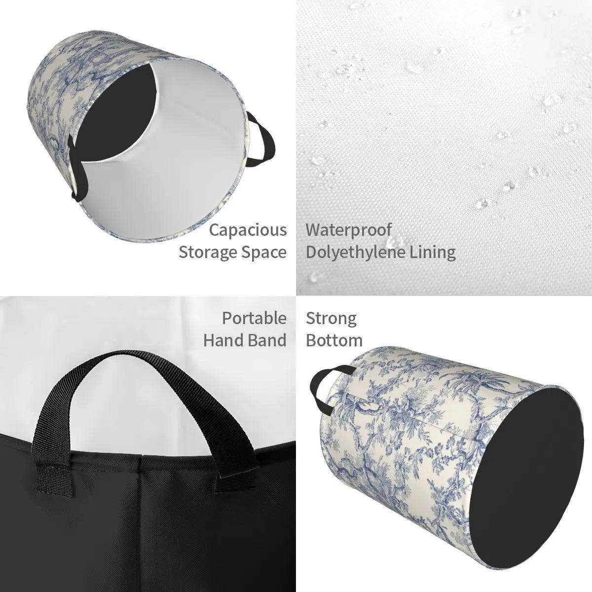 Toile De Jouy Patterns Laundry Basket │ Foldable French Motif Decorative Organizer - Besontique Home