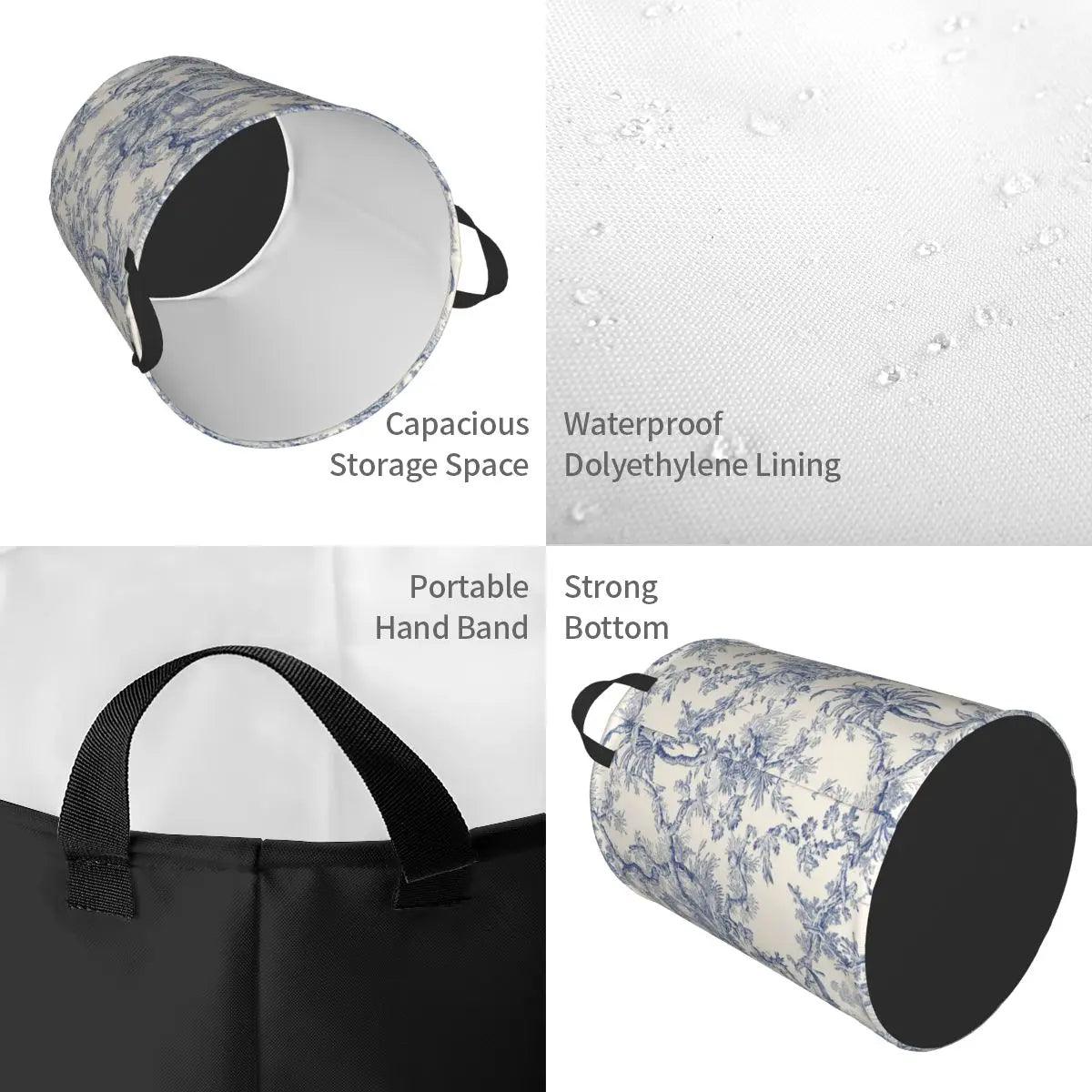 Toile De Jouy Patterns Laundry Basket │ Foldable French Motif Decorative Organizer - Besontique Home