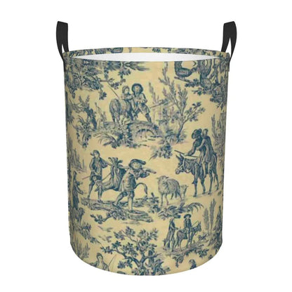 Toile De Jouy Patterns Laundry Basket │ Foldable French Motif Decorative Organizer - Besontique Home
