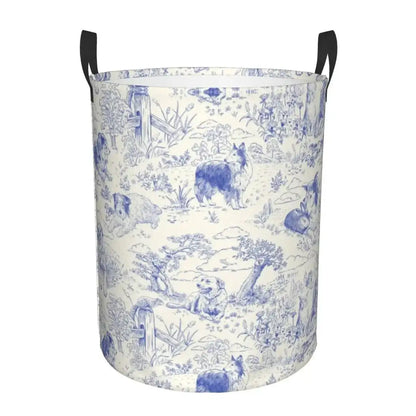 Toile De Jouy Patterns Laundry Basket │ Foldable French Motif Decorative Organizer - Besontique Home