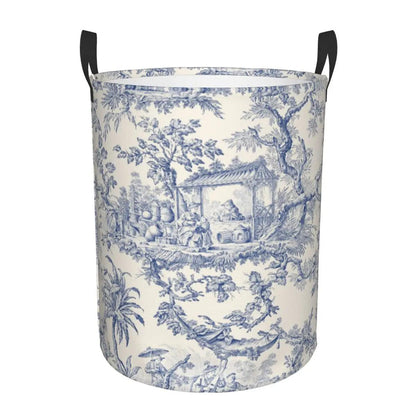 Toile De Jouy Patterns Laundry Basket │ Foldable French Motif Decorative Organizer - Besontique Home