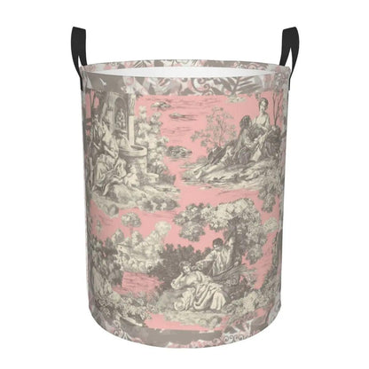 Toile De Jouy Patterns Laundry Basket │ Foldable French Motif Decorative Organizer - Besontique Home