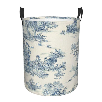 Toile De Jouy Patterns Laundry Basket │ Foldable French Motif Decorative Organizer - Besontique Home