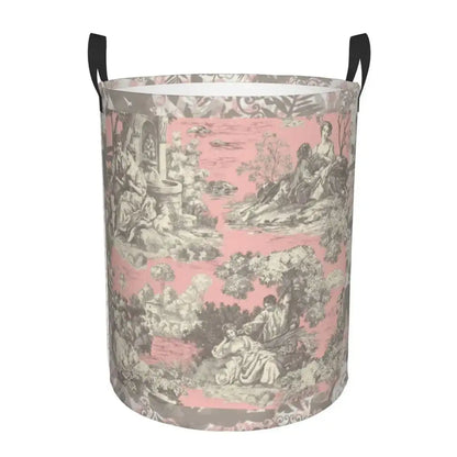 Toile De Jouy Patterns Laundry Basket │ Foldable French Motif Decorative Organizer - Besontique Home