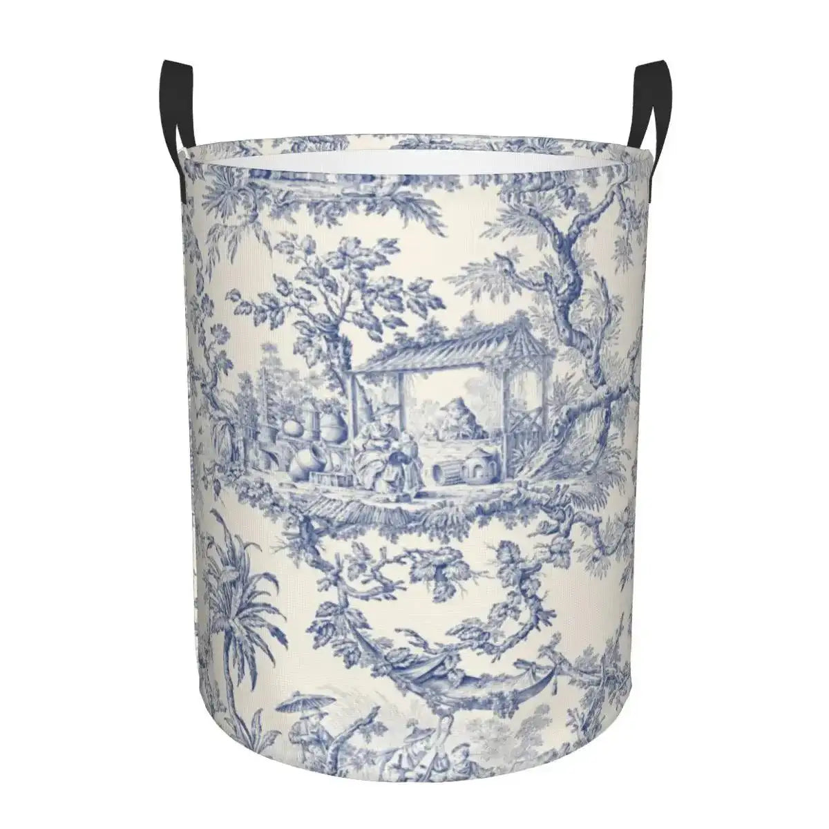 Toile De Jouy Patterns Laundry Basket │ Foldable French Motif Decorative Organizer - Besontique Home