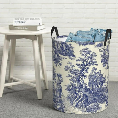 Toile De Jouy Patterns Laundry Basket │ Foldable French Motif Decorative Organizer - Besontique Home