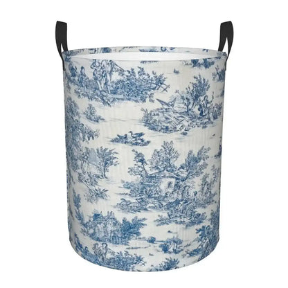 Toile De Jouy Patterns Laundry Basket │ Foldable French Motif Decorative Organizer - Besontique Home