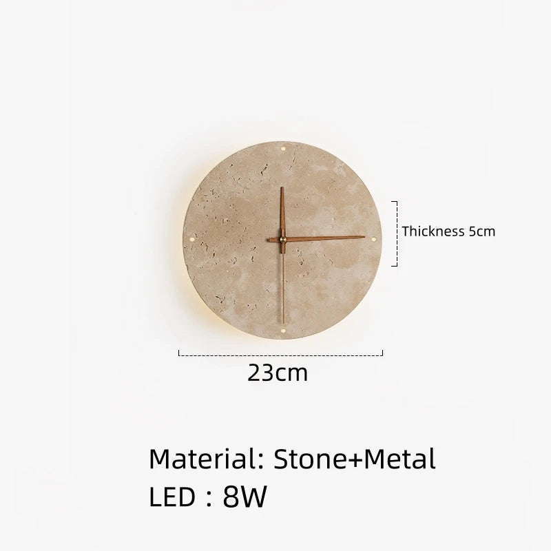 Travertine Marble Wall Decor Clock with LED Light │ Modern Minimal Natural Stone Decorative Clock - Besontique