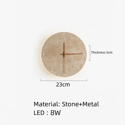 Travertine Marble Wall Decor Clock with LED Light │ Modern Minimal Natural Stone Decorative Clock - Besontique