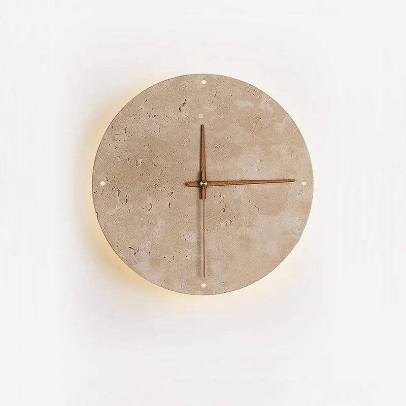 Travertine Marble Wall Decor Clock with LED Light │ Modern Minimal Natural Stone Decorative Clock - Besontique Home