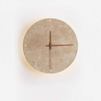 Travertine Marble Wall Decor Clock with LED Light │ Modern Minimal Natural Stone Decorative Clock - Besontique Home