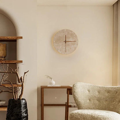Travertine Marble Wall Decor Clock with LED Light │ Modern Minimal Natural Stone Decorative Clock - Besontique Home