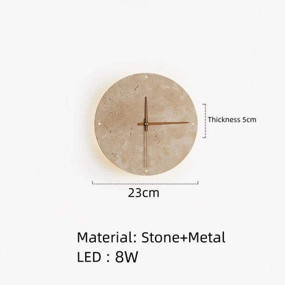 Travertine Marble Wall Decor Clock with LED Light │ Modern Minimal Natural Stone Decorative Clock - Besontique Home