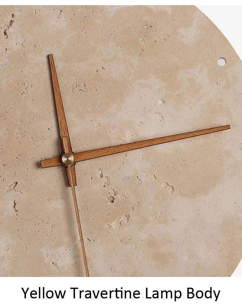 Travertine Marble Wall Decor Clock with LED Light │ Modern Minimal Natural Stone Decorative Clock - Besontique Home