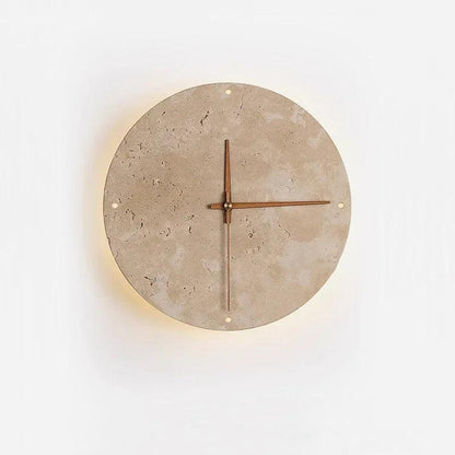 Travertine Marble Wall Decor Clock with LED Light │ Modern Minimal Natural Stone Decorative Clock - Besontique Home