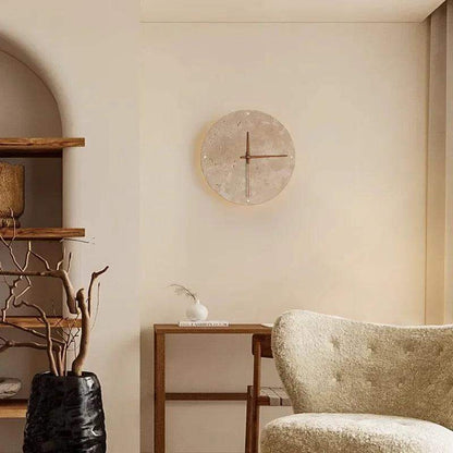 Travertine Marble Wall Decor Clock with LED Light │ Modern Minimal Natural Stone Decorative Clock - Besontique Home
