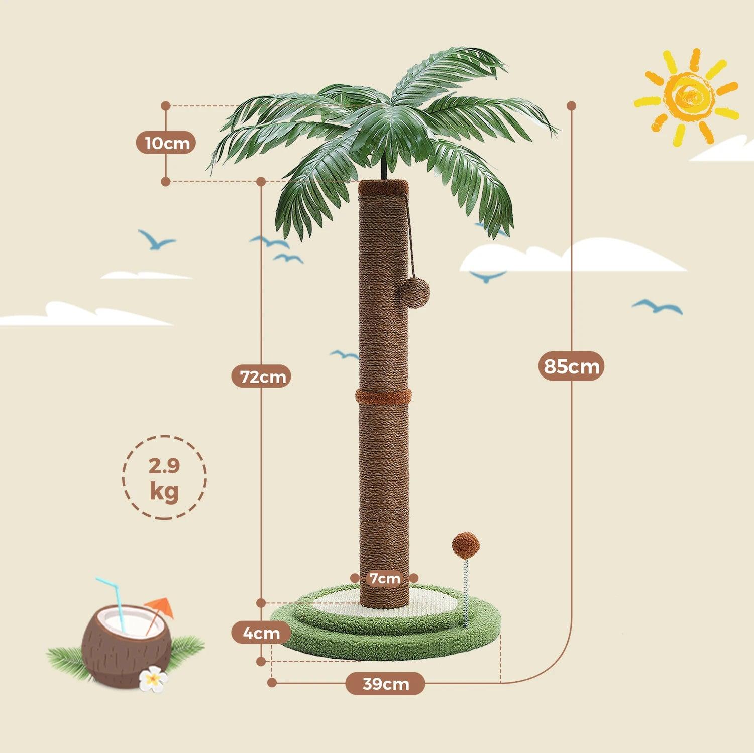 Tropical Tree Sisal Cat Scratching Post with Hangling Ball | Pet-Friendly Cat Scratcher Toy Furniture - Besontique Home