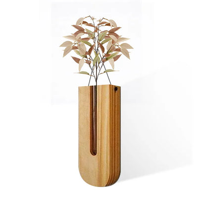 Vintage Wall Hanging Vase │ Wooden Hydroponic Wall Mounted Plant Hangers │ Transparent Glass Tube Flower Pot Besontique Home Decor