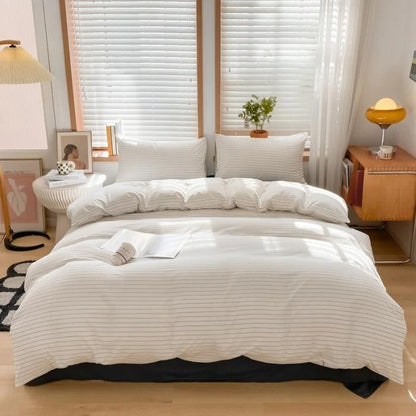 Nordic Classic Stripe Pattern Bedding Set │ Modern Boho Cotton Bed Duvet cover Pillow case Bedroom Decor Besontique