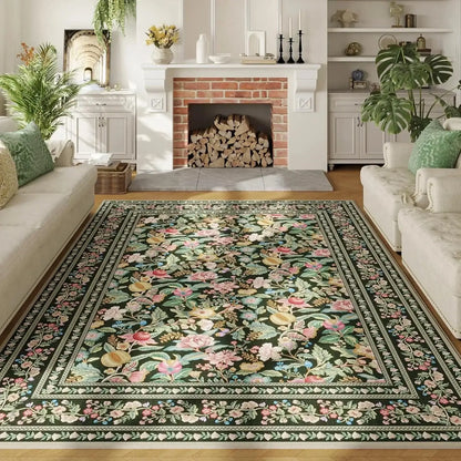 Vintage Floral Printed Washable Area Rug | Low Pile Decorative Carpet for Home - Besontique Home