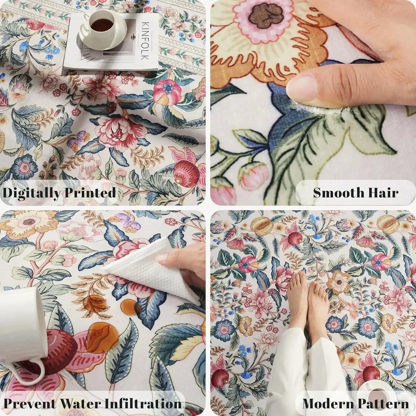 Vintage Floral Printed Washable Area Rug | Low Pile Decorative Carpet for Home - Besontique Home